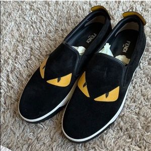 fendi black slip- ons (retail 750)